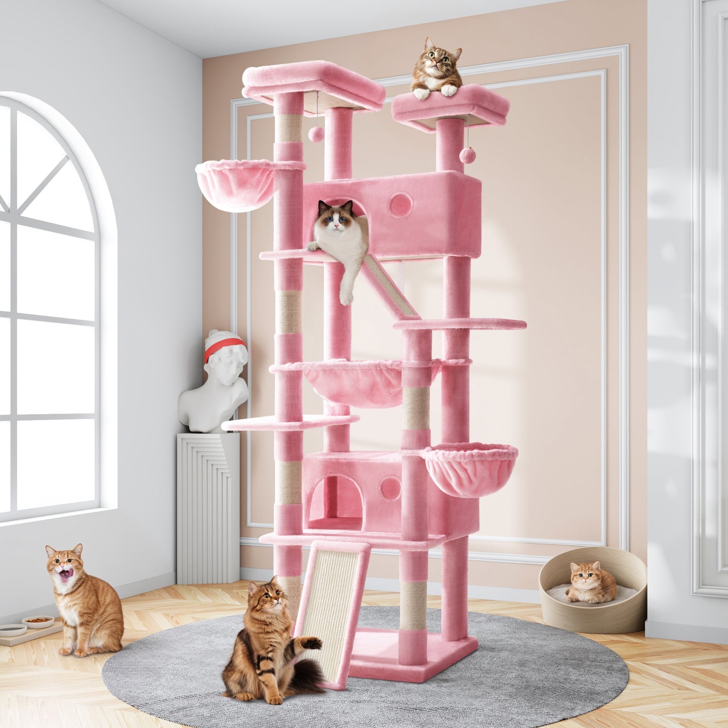 Sifurni 81" Multi-Level Tall Cat Tree Tower for Large Cat with Cat Condo and Hammock, Scratching Post & Scratching Ramp