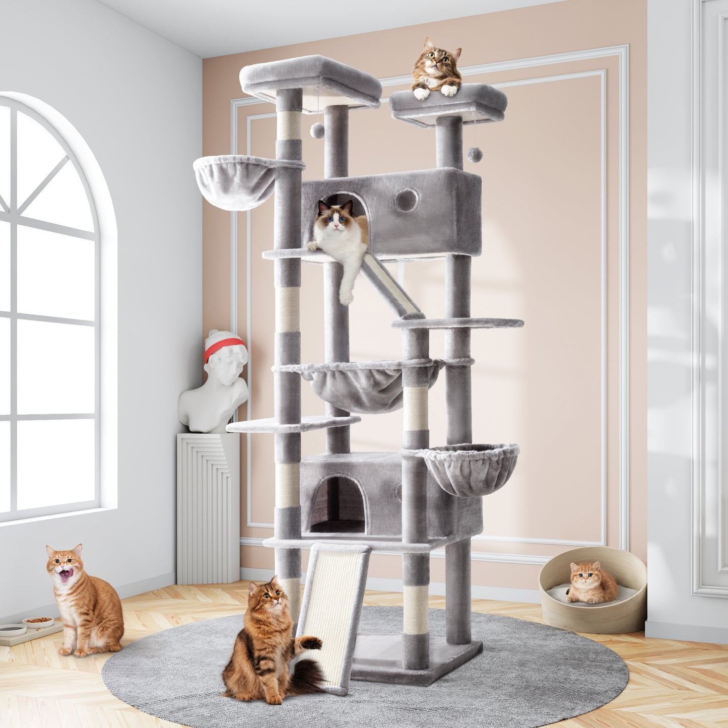 Sifurni 81" Multi-Level Tall Cat Tree Tower for Large Cat with Cat Condo and Hammock, Scratching Post & Scratching Ramp