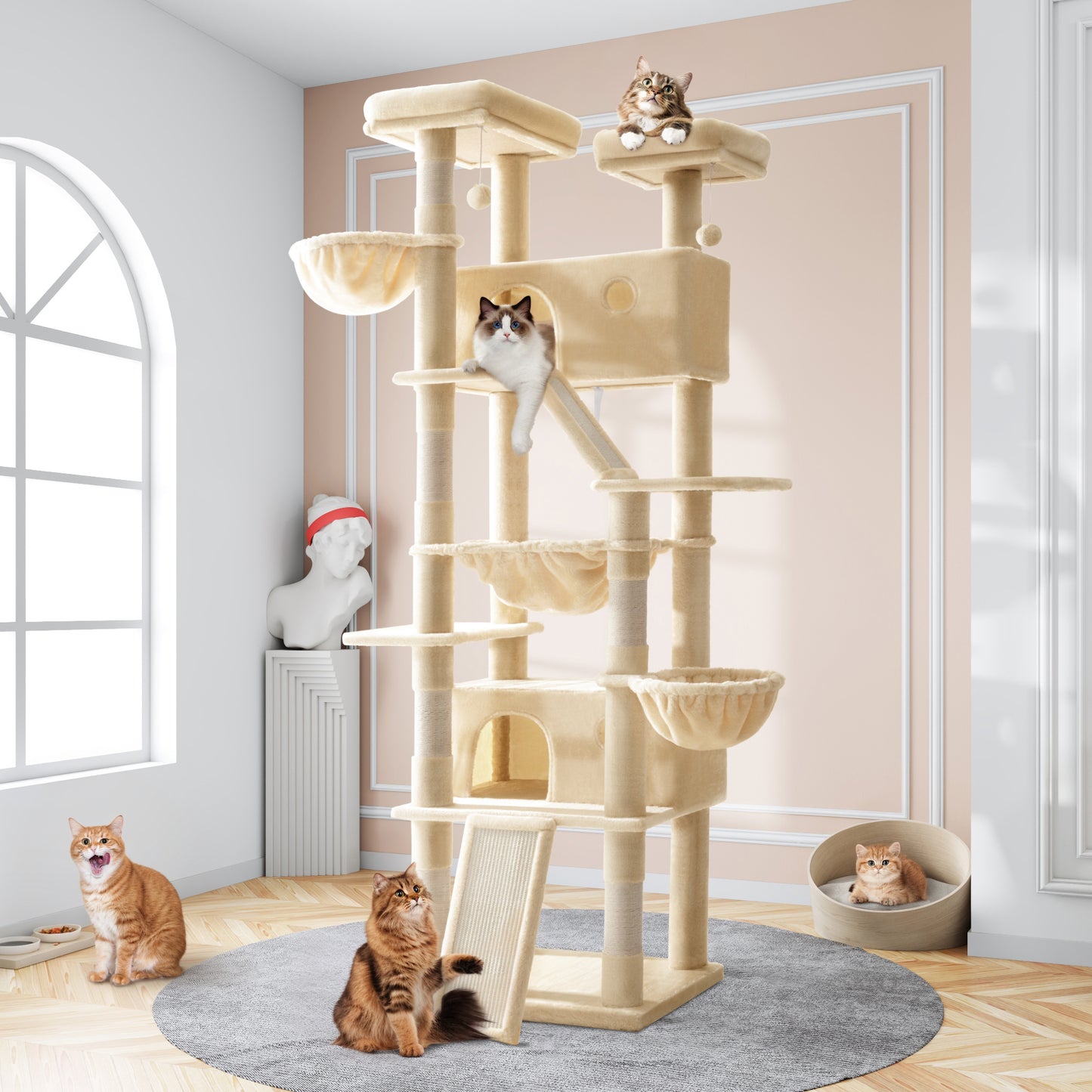 Sifurni 81" Multi-Level Tall Cat Tree Tower for Large Cat with Cat Condo and Hammock, Scratching Post & Scratching Ramp