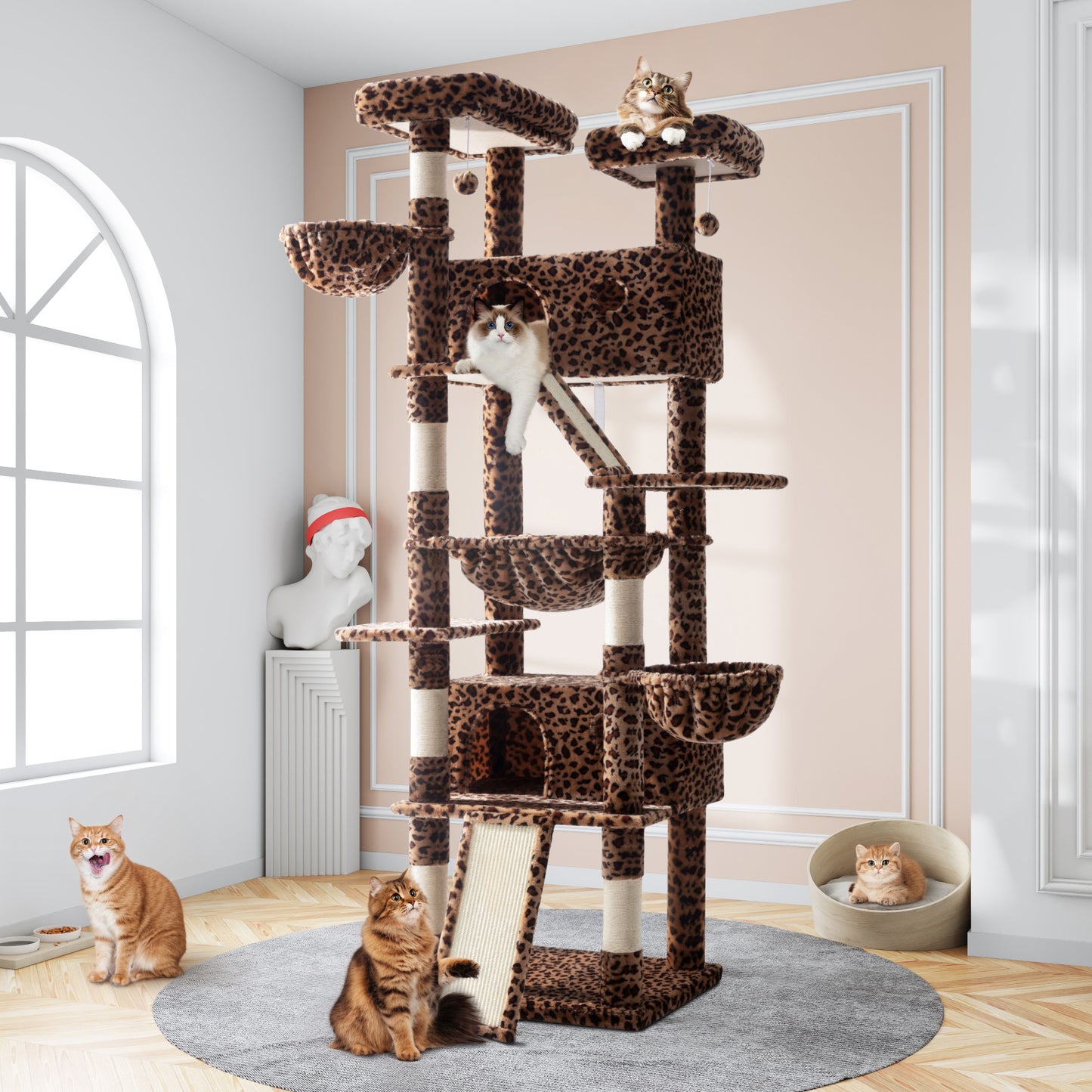 Sifurni 81" Multi-Level Tall Cat Tree Tower for Large Cat with Cat Condo and Hammock, Scratching Post & Scratching Ramp