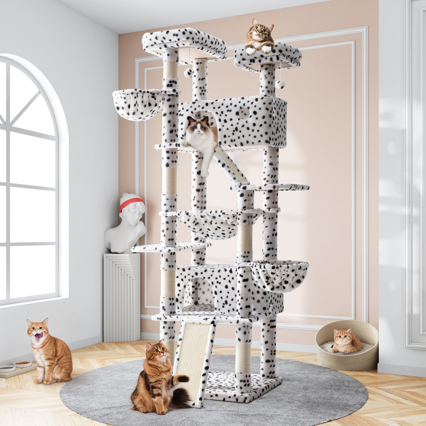 Sifurni 81" Multi-Level Tall Cat Tree Tower for Large Cat with Cat Condo and Hammock, Scratching Post & Scratching Ramp