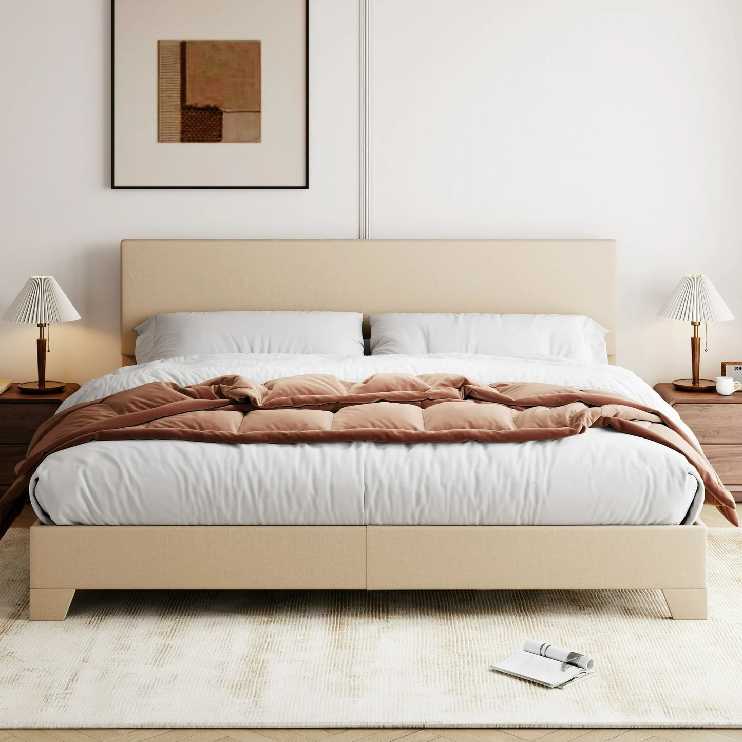 Sifurni Platform Bed Fame with Upholstered Adjustable Fabric Headboard