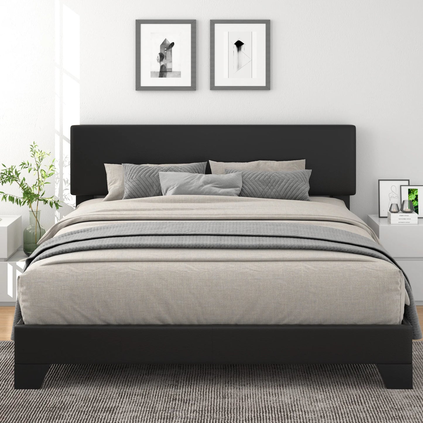 Sifurni Platform Bed Fame with Upholstered Adjustable Fabric Headboard