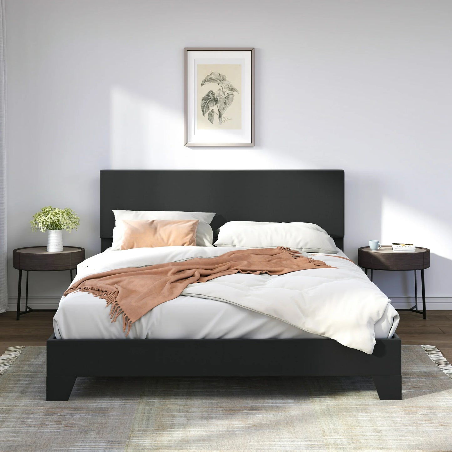 Sifurni Platform Bed Fame with Upholstered Adjustable Fabric Headboard