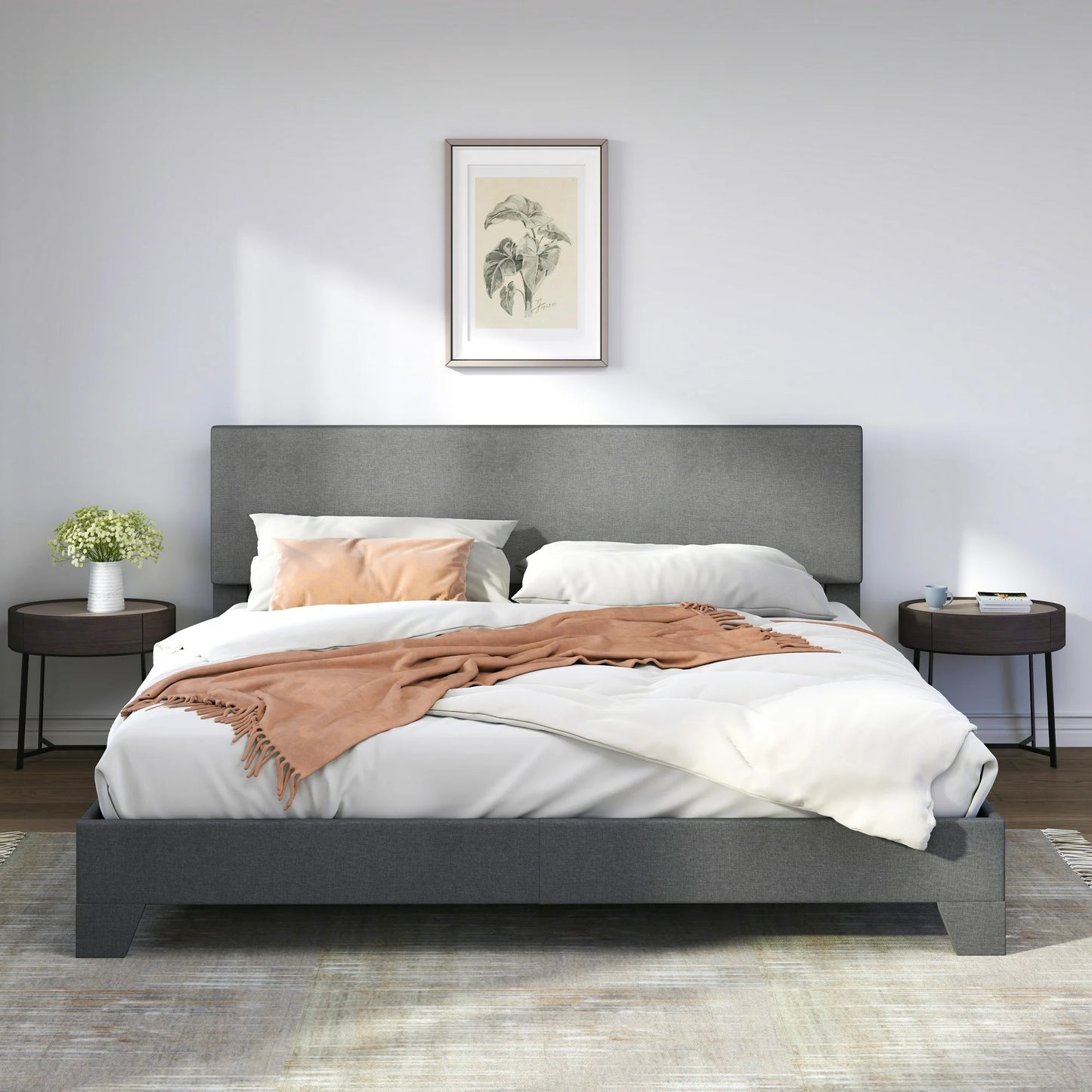 Sifurni Platform Bed Fame with Upholstered Adjustable Fabric Headboard