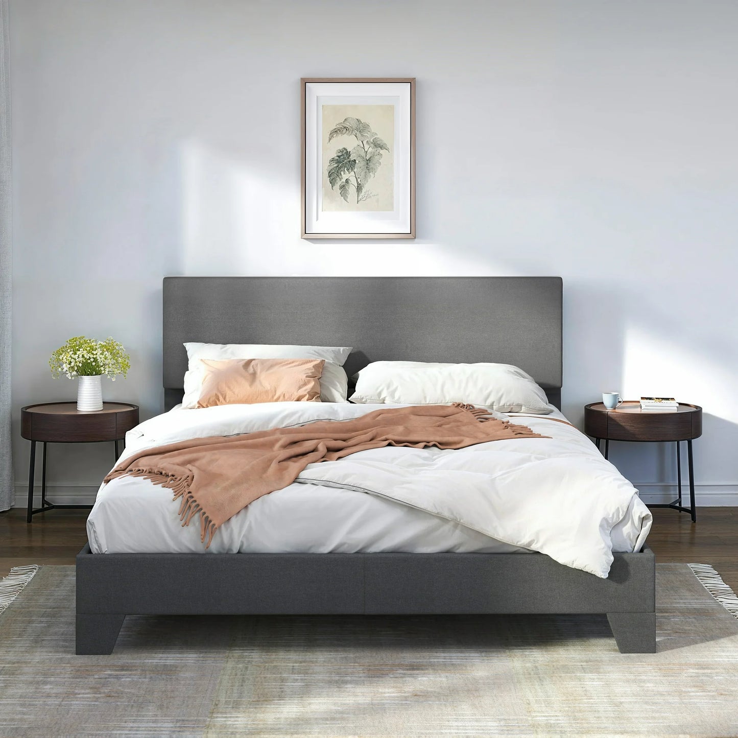 Sifurni Platform Bed Fame with Upholstered Adjustable Fabric Headboard