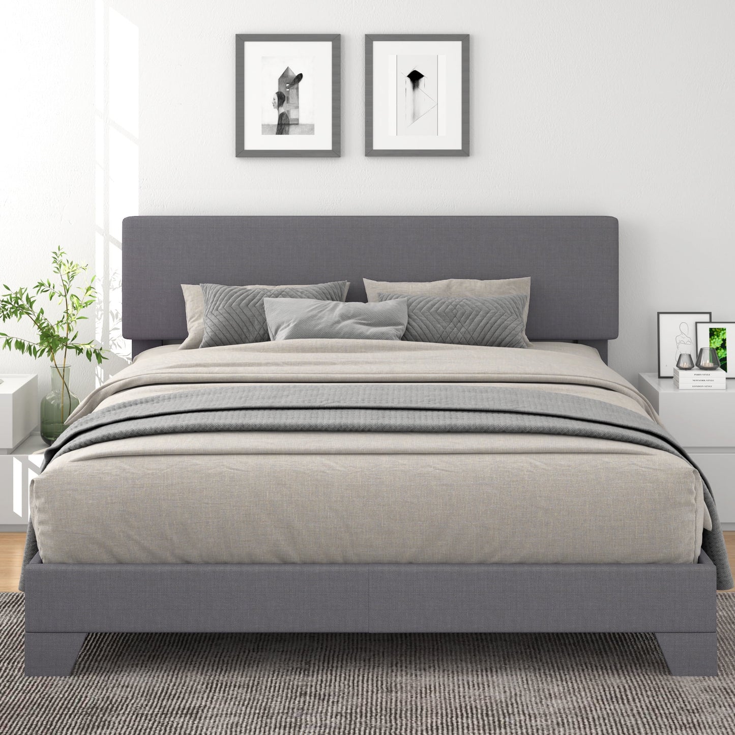 Sifurni Platform Bed Fame with Upholstered Adjustable Fabric Headboard