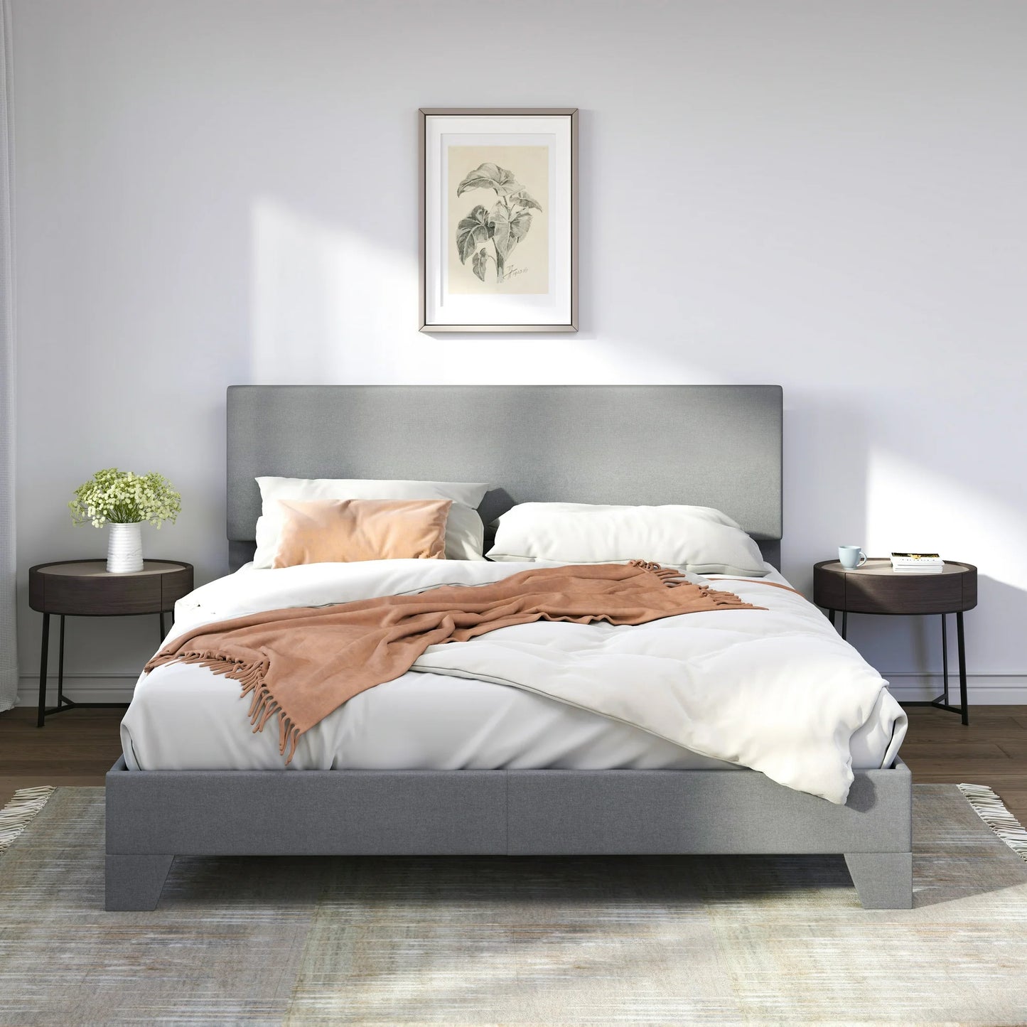 Sifurni Platform Bed Fame with Upholstered Adjustable Fabric Headboard
