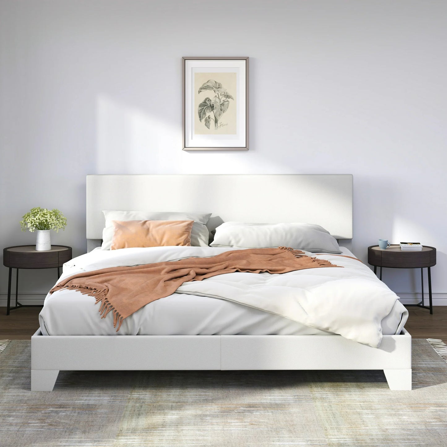 Sifurni Platform Bed Fame with Upholstered Adjustable Fabric Headboard