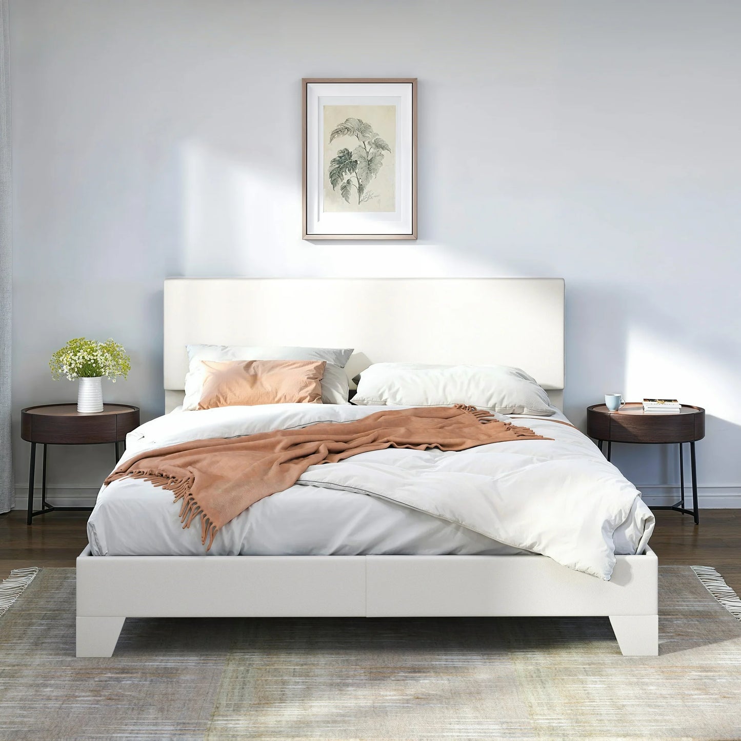 Sifurni Platform Bed Fame with Upholstered Adjustable Fabric Headboard