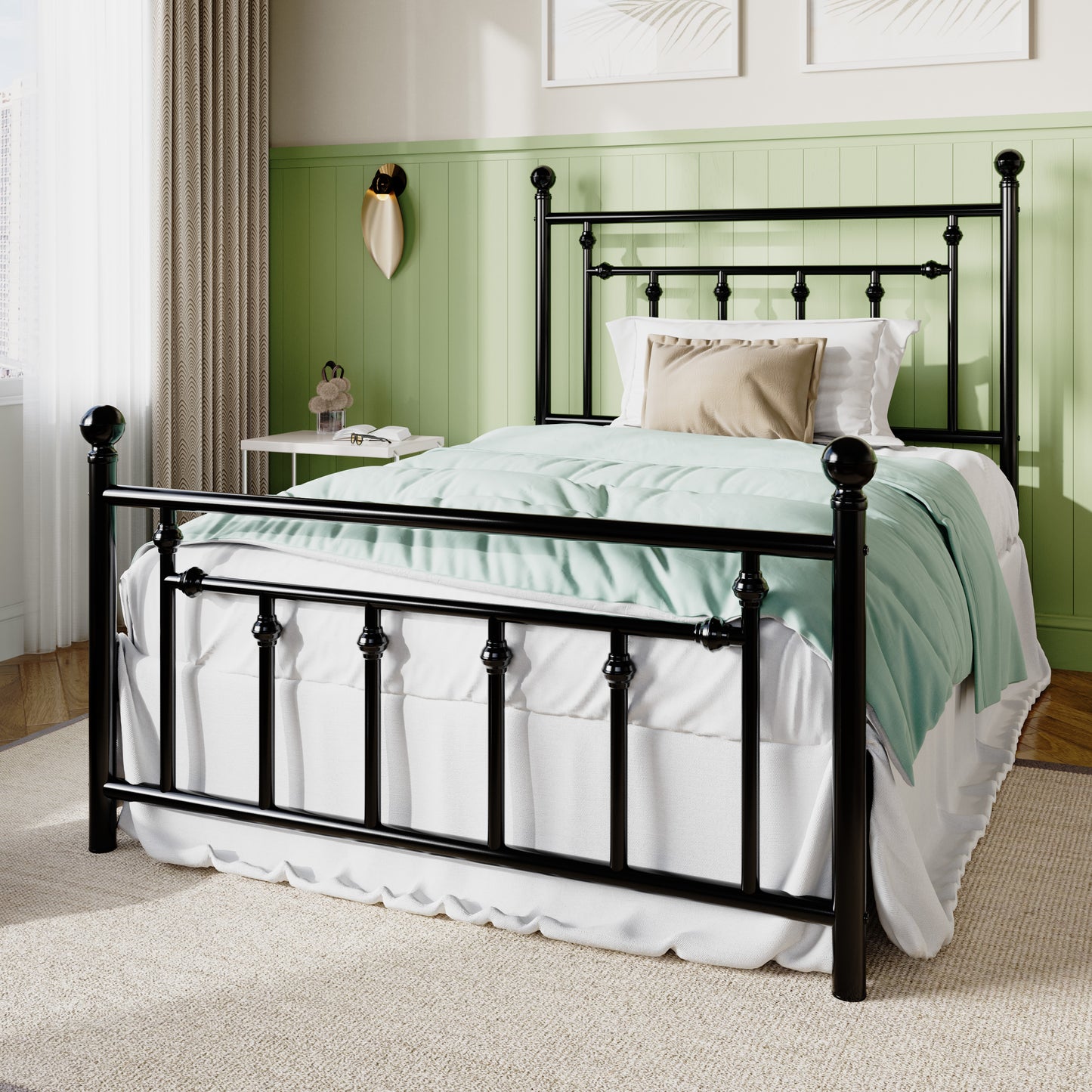 Sifurni Metal Platform Bed Frame with Victorian Vintage Headboard&Footboard, 12.4" Under-bed Storage, No Box Spring Needed