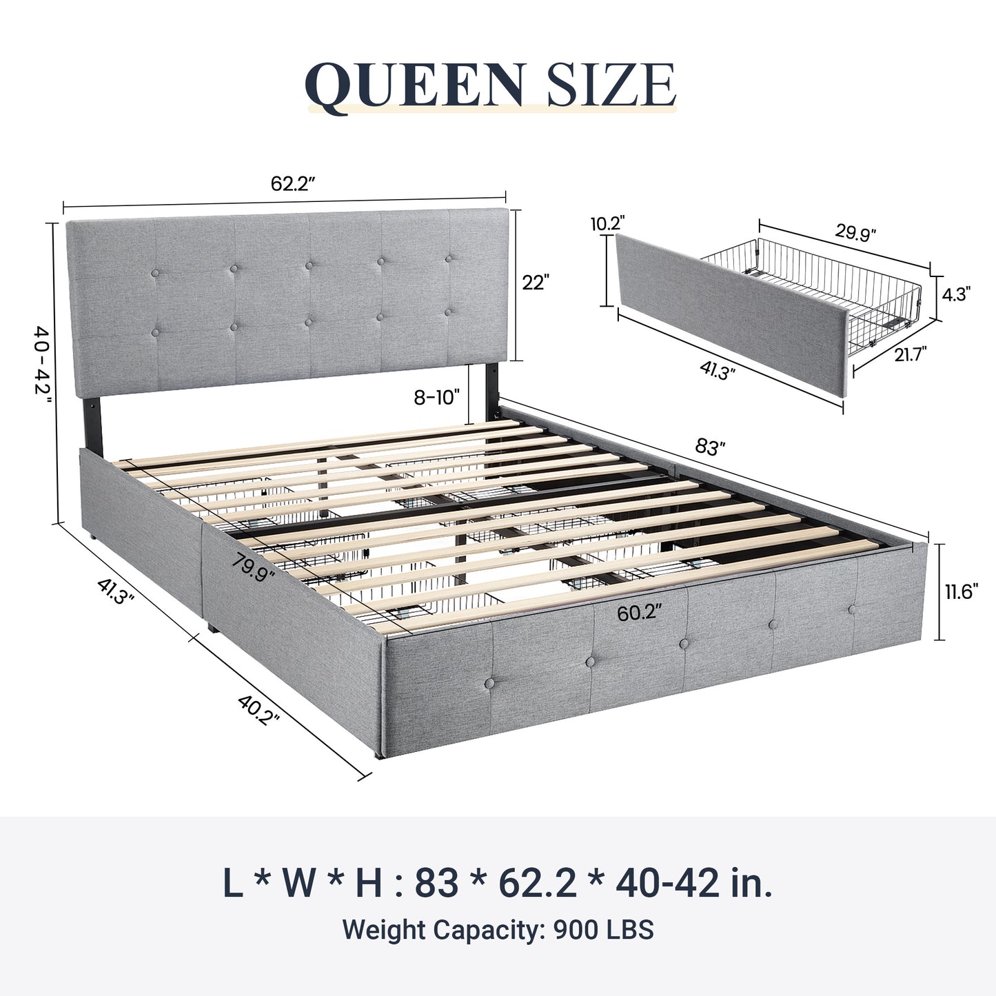 Sifurni Linen Fabric Upholstered Platform Bed Frame with 4 Drawers Storage and Adjustable Headboard