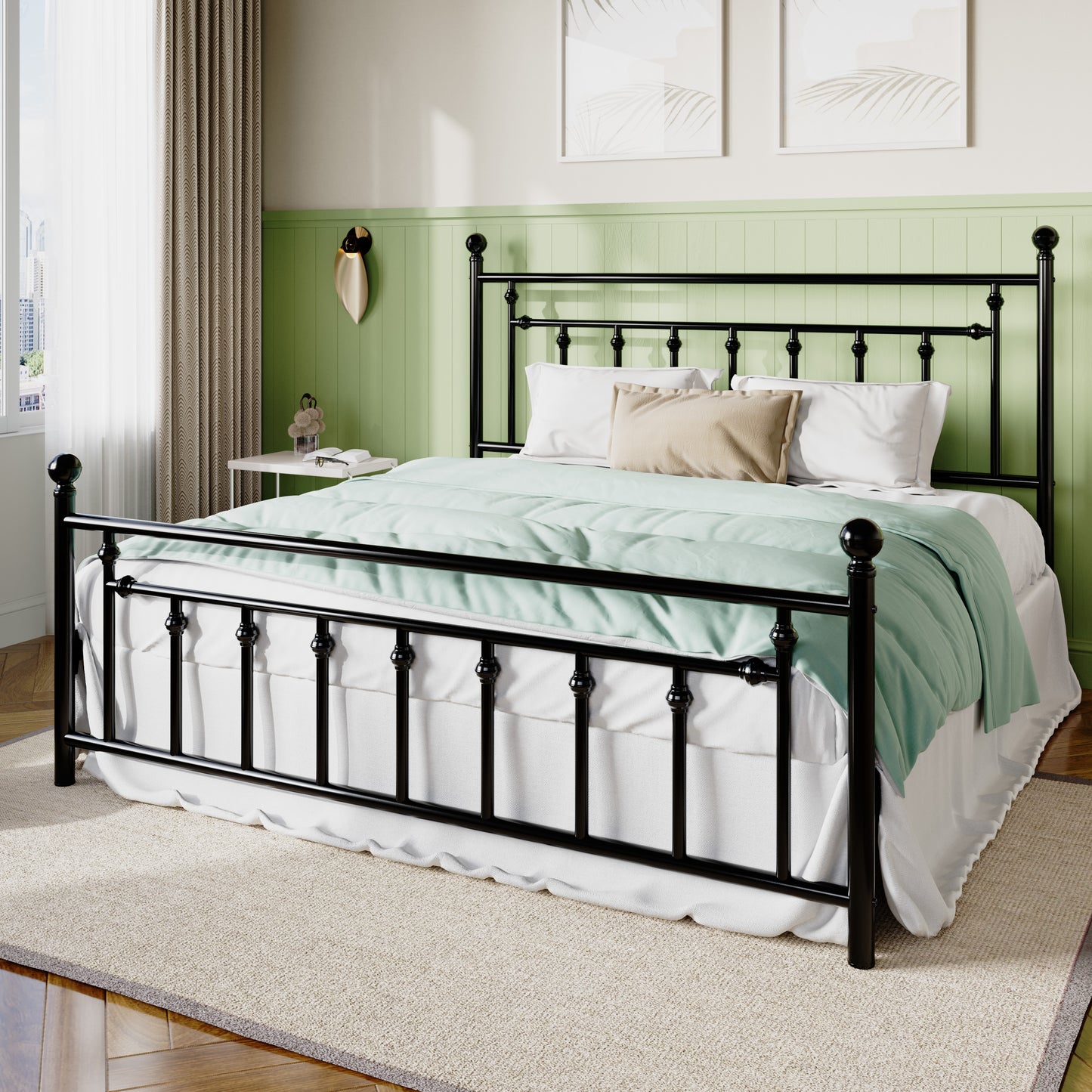 Sifurni Metal Platform Bed Frame with Victorian Vintage Headboard&Footboard, 12.4" Under-bed Storage, No Box Spring Needed
