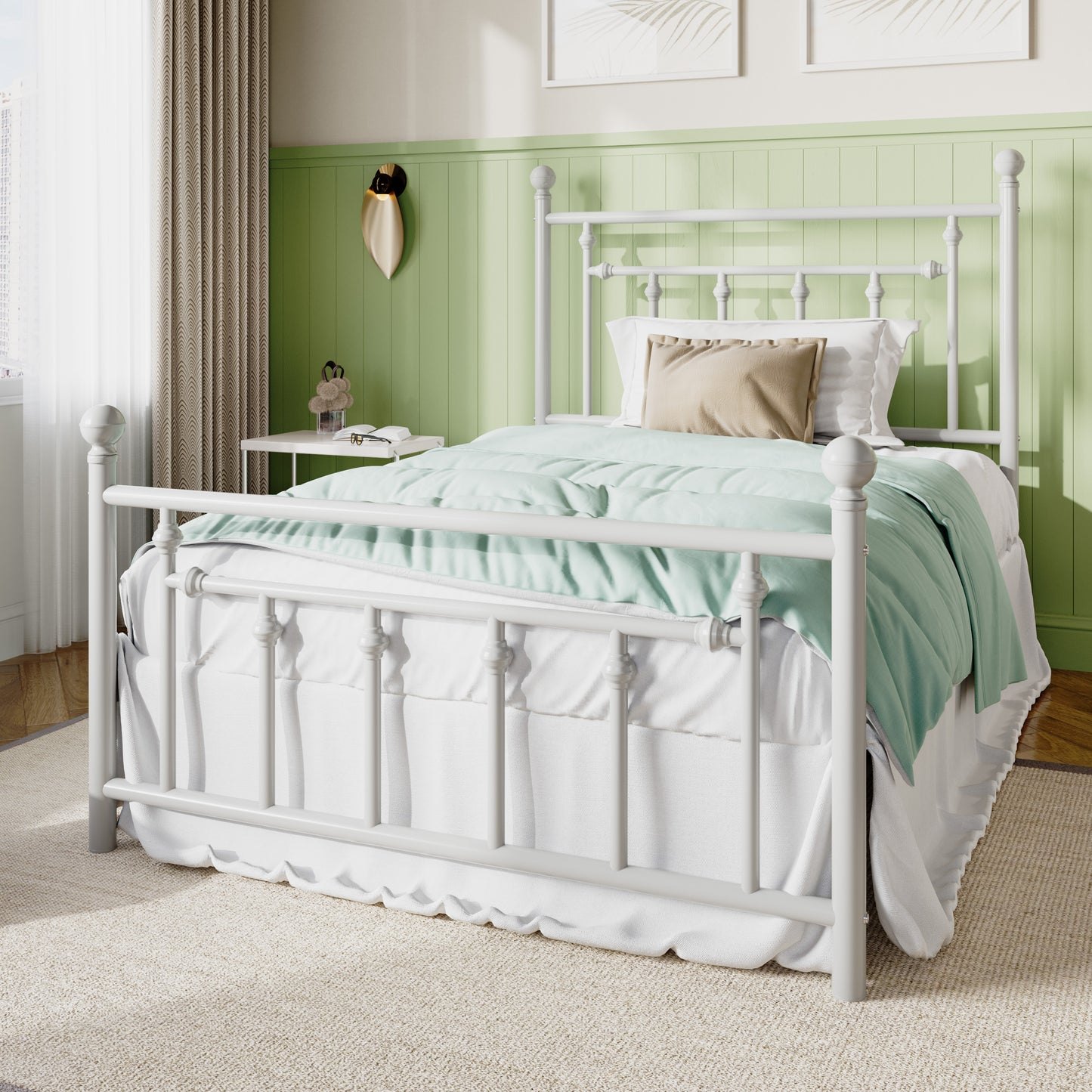 Sifurni Metal Platform Bed Frame with Victorian Vintage Headboard&Footboard, 12.4" Under-bed Storage, No Box Spring Needed