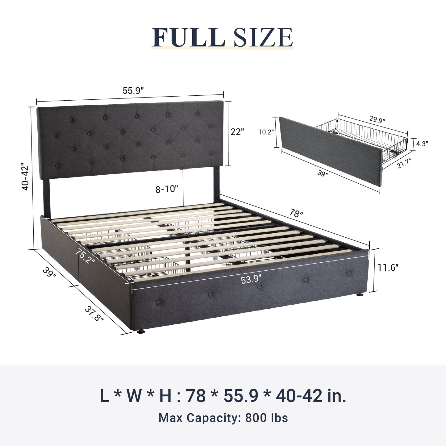 Sifurni Linen Fabric Upholstered Platform Bed Frame with 4 Drawers Storage and Adjustable Headboard