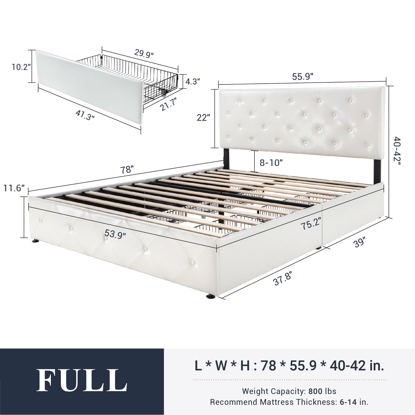 Sifurni Faux Leather Upholstered Platform Bed Frame with 4 Drawers, Adjustable Headboard