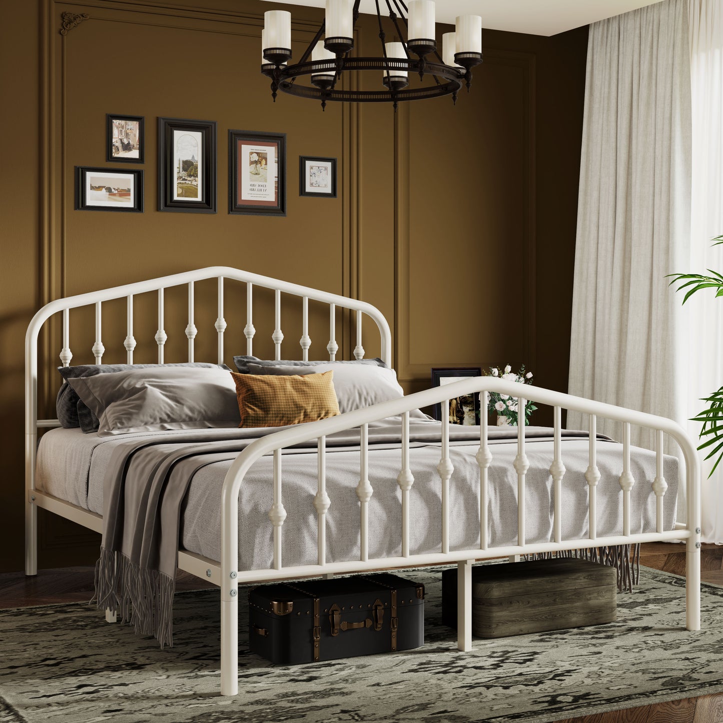 Sifurni Metal Platform Bed Frame with Vintage Victorian Headboard & Footboard