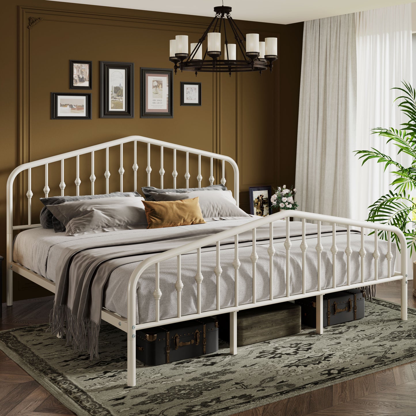 Sifurni Metal Platform Bed Frame with Vintage Victorian Headboard & Footboard