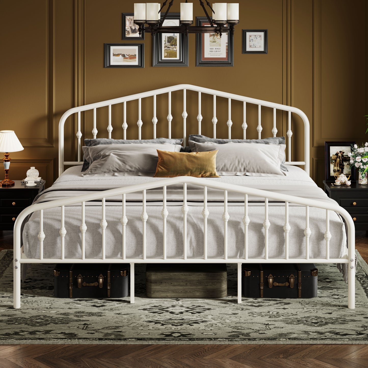 Sifurni Metal Platform Bed Frame with Vintage Victorian Headboard & Footboard