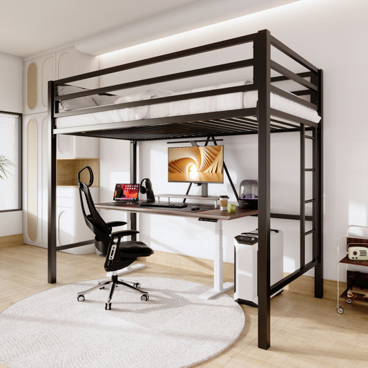 Sifurni Heavy Duty Twin Size Metal Loft Bed with Full-Length Guardrail & Removable Stairs