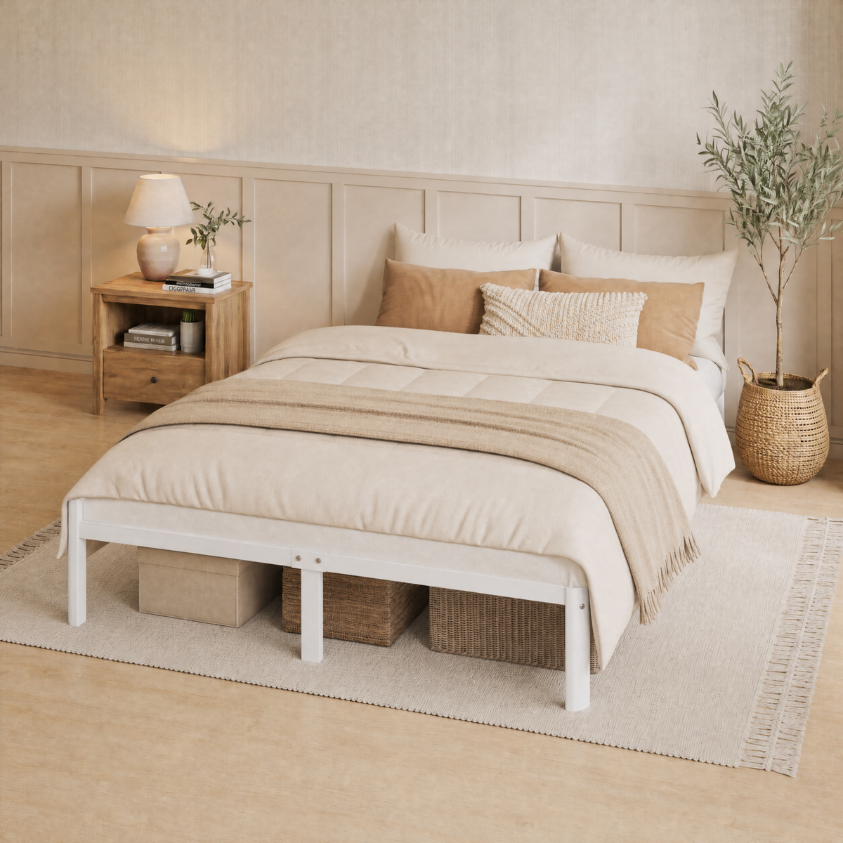 Sifurni Bed Frame with 12" Under-Bed Storage, Metal Platform Bed Frame, Easy Assembly, Heavy Duty