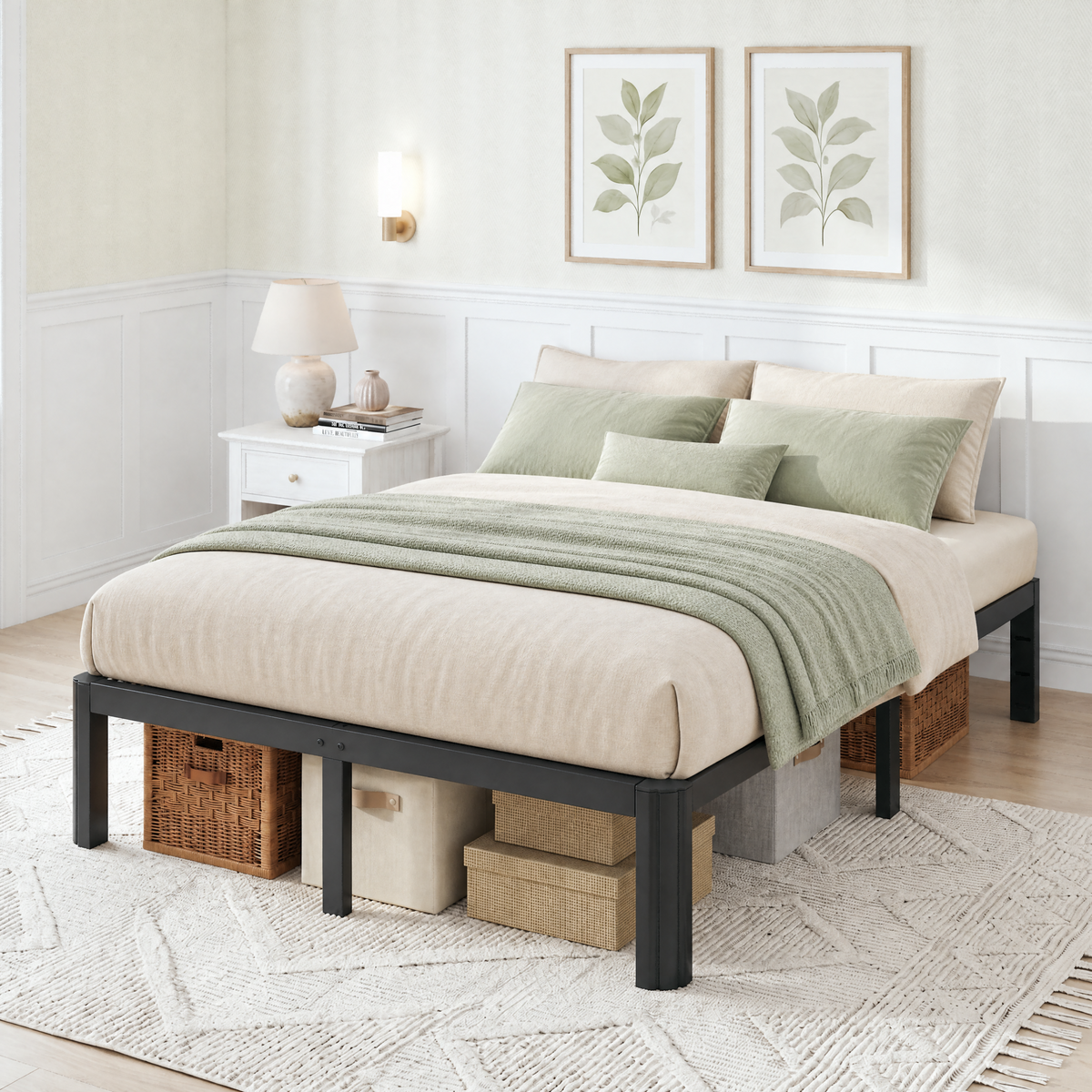 Sifurni Bed Frame with 12" Under-Bed Storage, Metal Platform Bed Frame, Easy Assembly, Heavy Duty