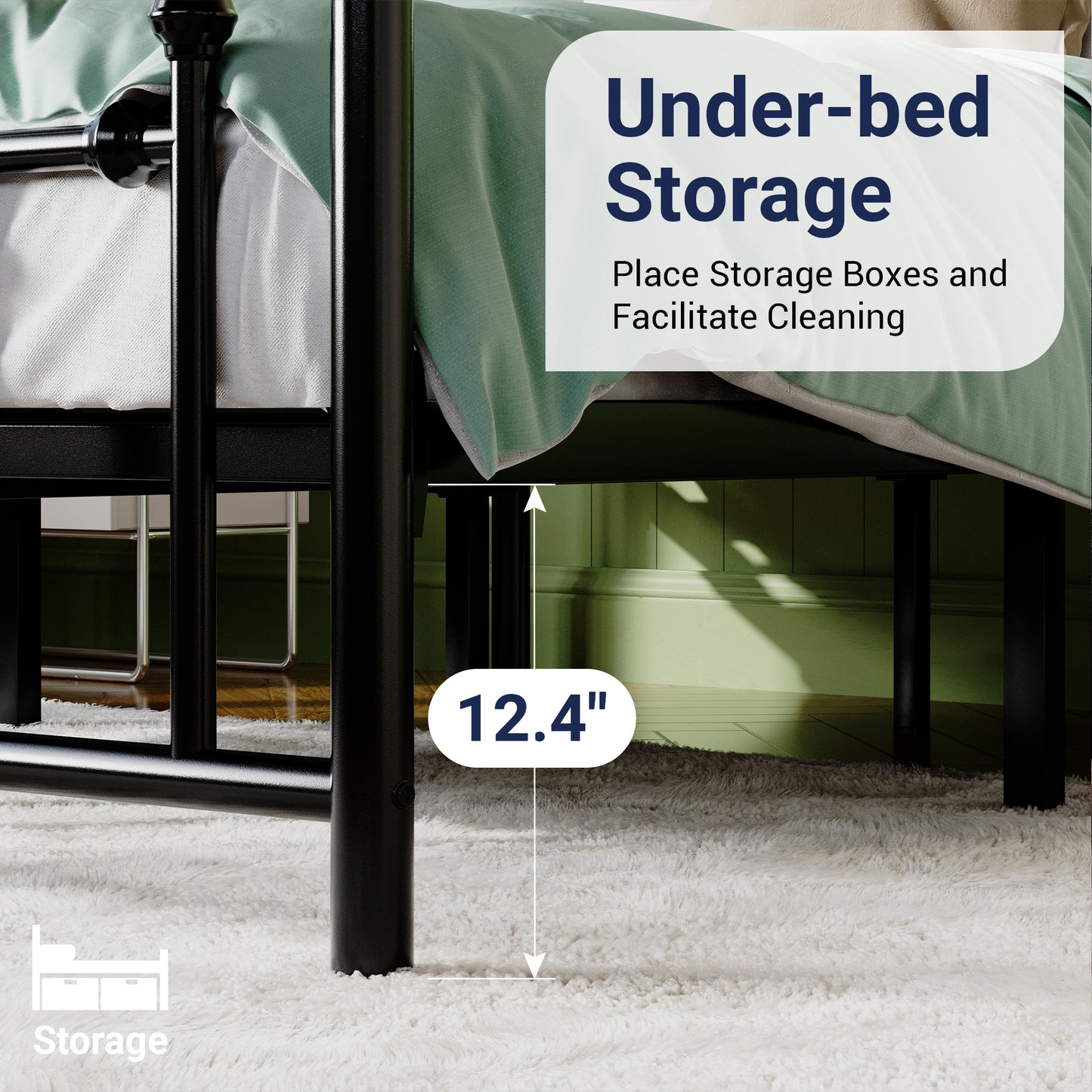 Sifurni Metal Platform Bed Frame with Victorian Vintage Headboard&Footboard, 12.4" Under-bed Storage, No Box Spring Needed