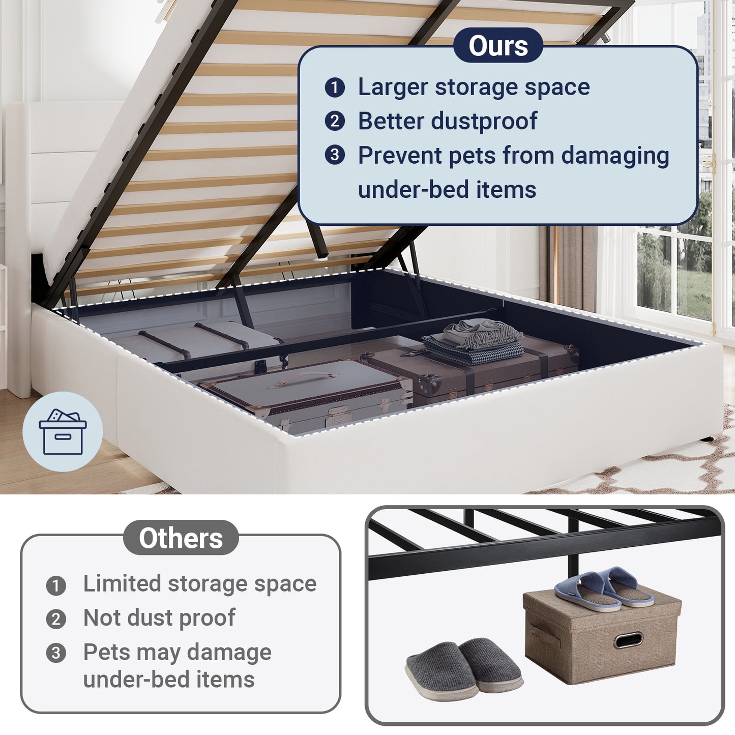 Sifurni Velvet Lift up Hydraulic Storage Platform Bed Frame with Panel Upholstered Wingback Headboard