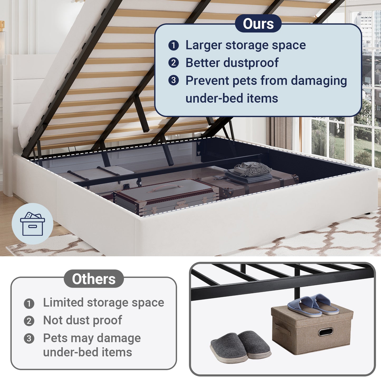 Sifurni Velvet Lift up Hydraulic Storage Platform Bed Frame with Panel Upholstered Wingback Headboard