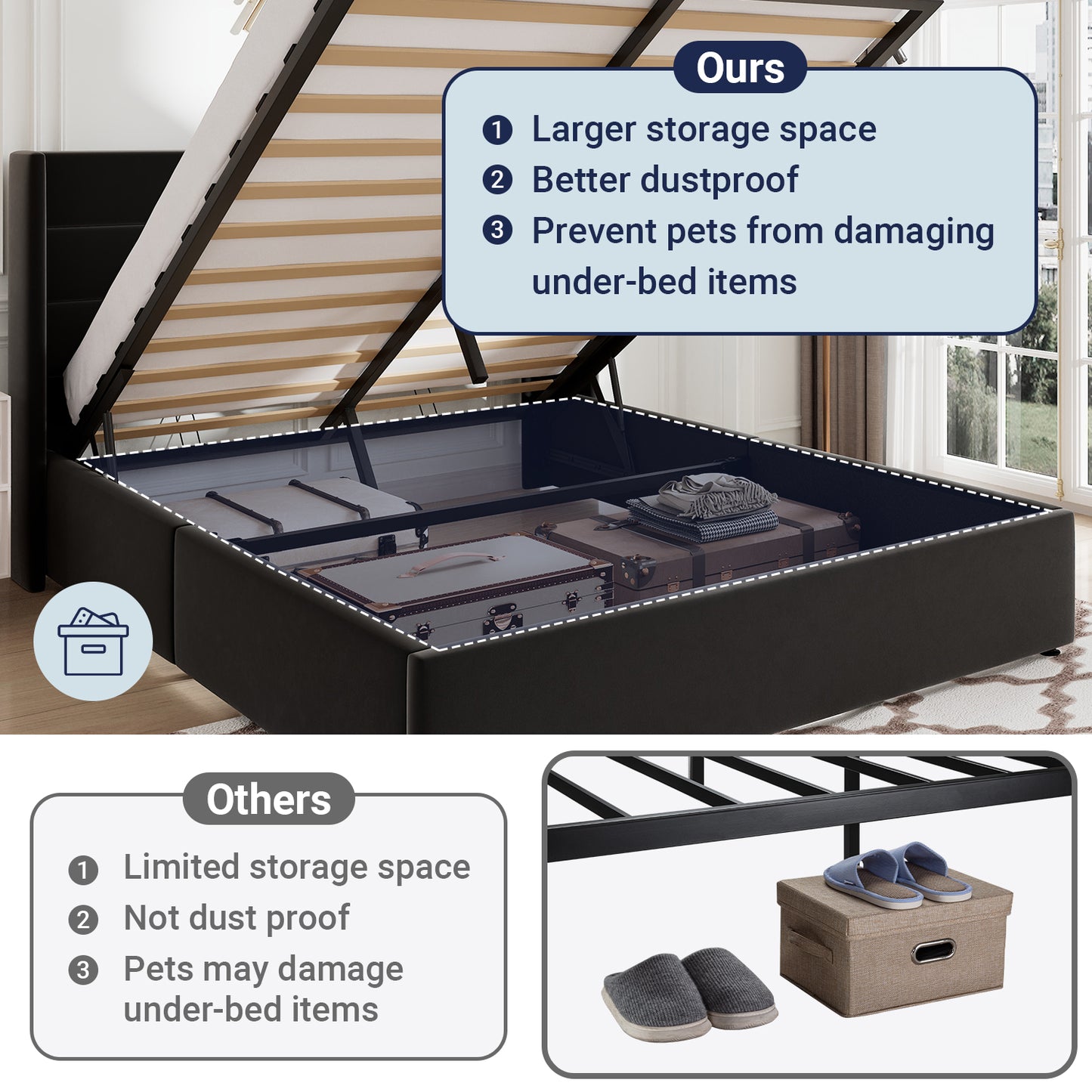 Sifurni Velvet Lift up Hydraulic Storage Platform Bed Frame with Panel Upholstered Wingback Headboard