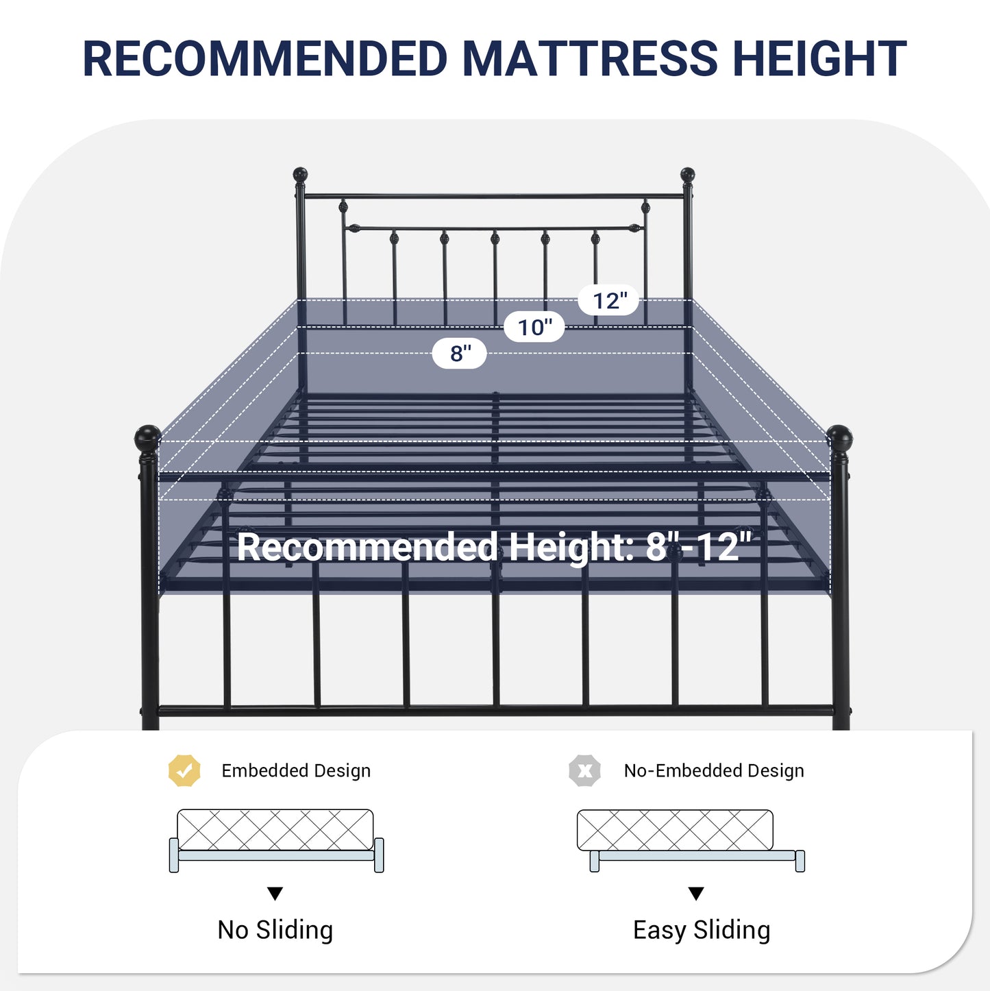 Sifurni Metal Platform Bed Frame with Victorian Vintage Headboard&Footboard, 12.4" Under-bed Storage, No Box Spring Needed
