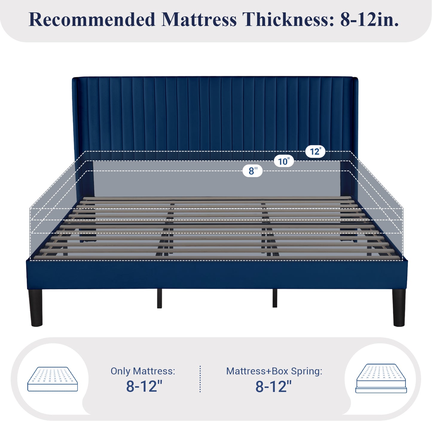 Sifurni Velvet Platform Bed Frame with Vertical Channel Tufted Wingback Headboard