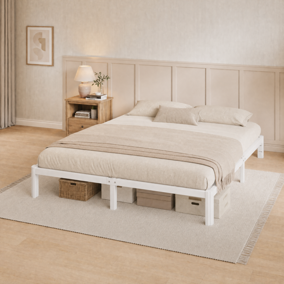 Sifurni Bed Frame with 12" Under-Bed Storage, Metal Platform Bed Frame, Easy Assembly, Heavy Duty