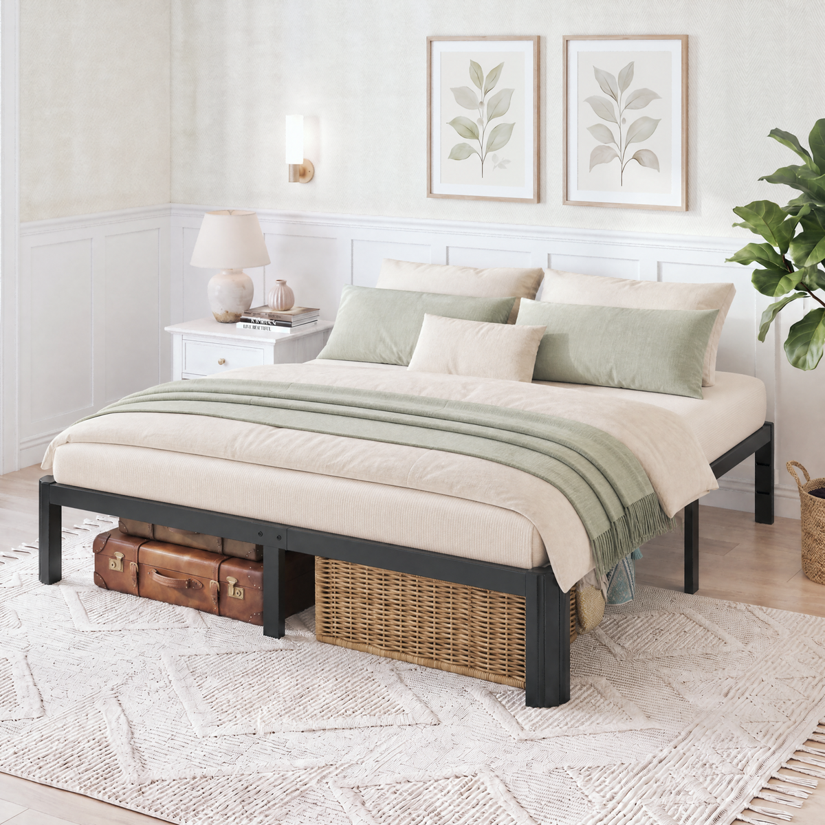 Sifurni Bed Frame with 12" Under-Bed Storage, Metal Platform Bed Frame, Easy Assembly, Heavy Duty