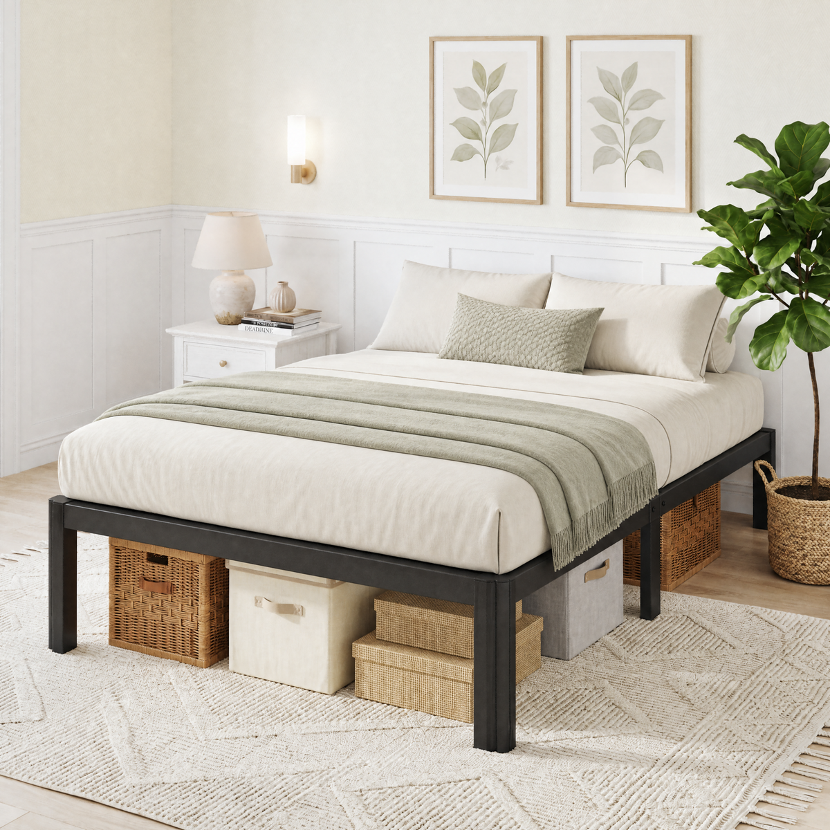 Sifurni Bed Frame with 12" Under-Bed Storage, Metal Platform Bed Frame, Easy Assembly, Heavy Duty