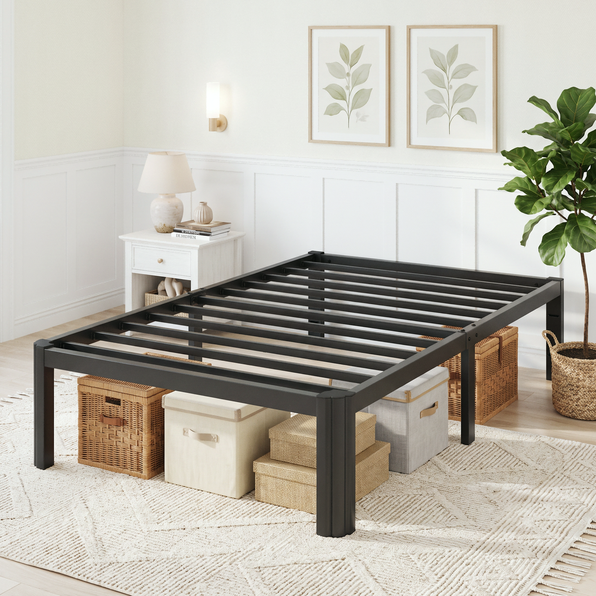 Sifurni Bed Frame with 12" Under-Bed Storage, Metal Platform Bed Frame, Easy Assembly, Heavy Duty