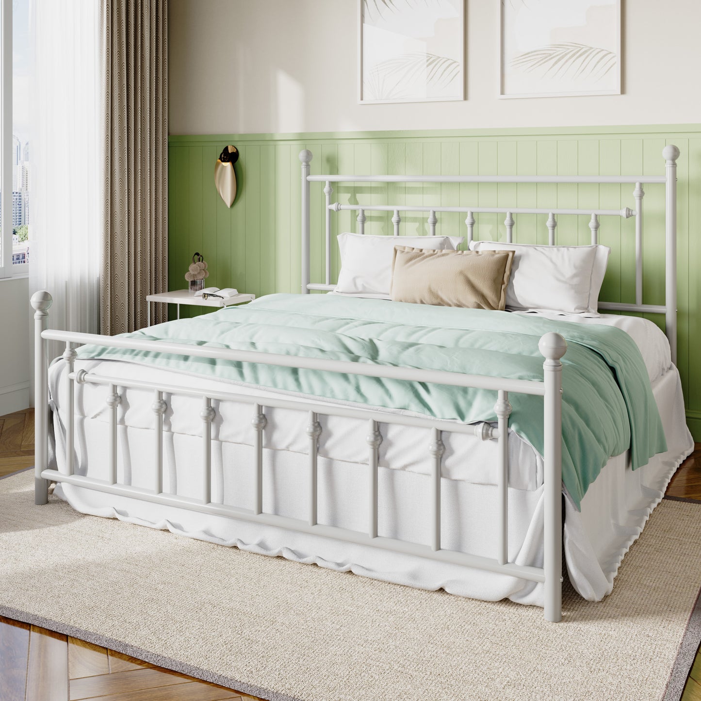 Sifurni Metal Platform Bed Frame with Victorian Vintage Headboard&Footboard, 12.4" Under-bed Storage, No Box Spring Needed