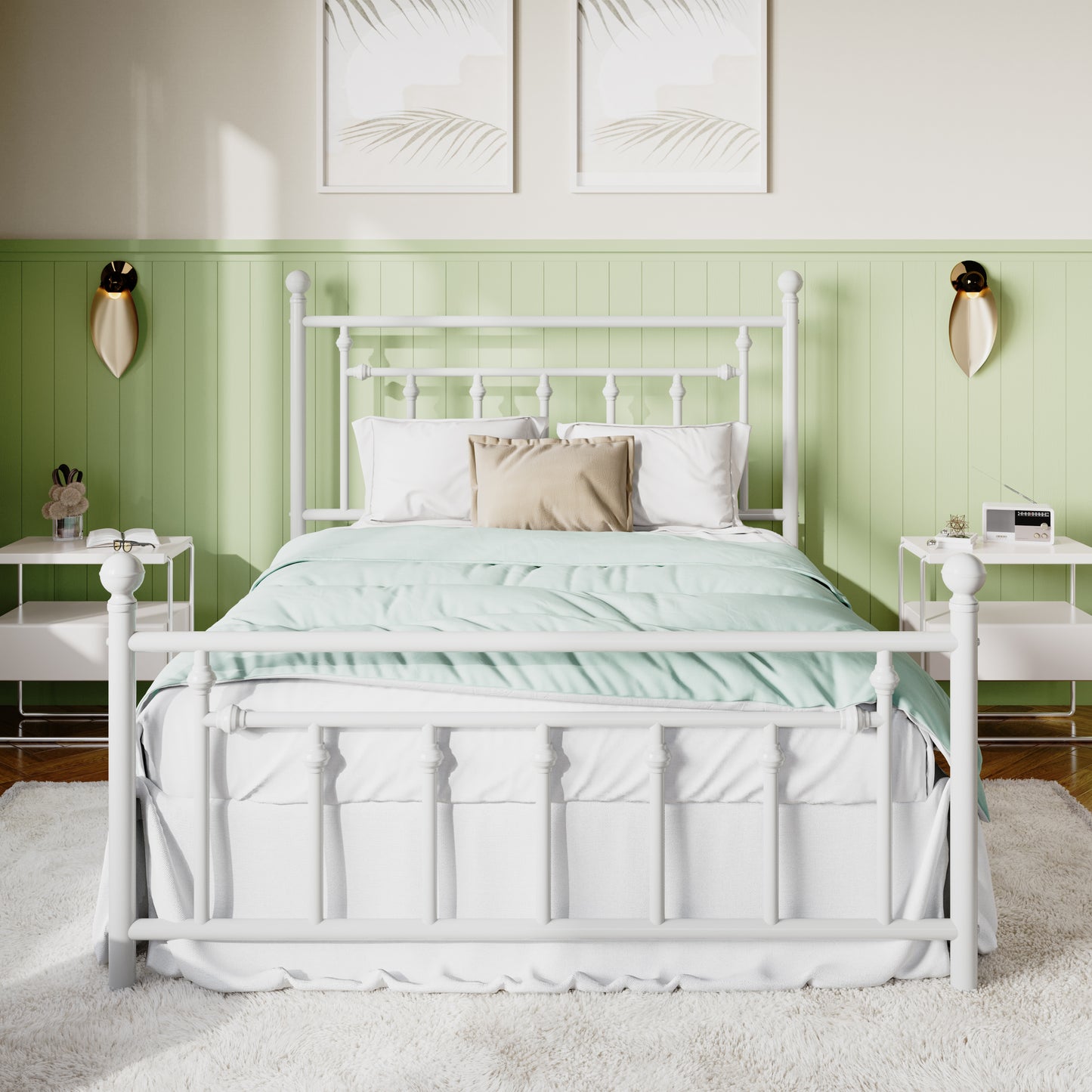 Sifurni Metal Platform Bed Frame with Victorian Vintage Headboard&Footboard, 12.4" Under-bed Storage, No Box Spring Needed