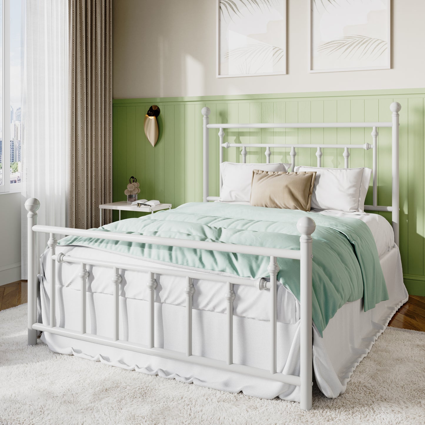Sifurni Metal Platform Bed Frame with Victorian Vintage Headboard&Footboard, 12.4" Under-bed Storage, No Box Spring Needed