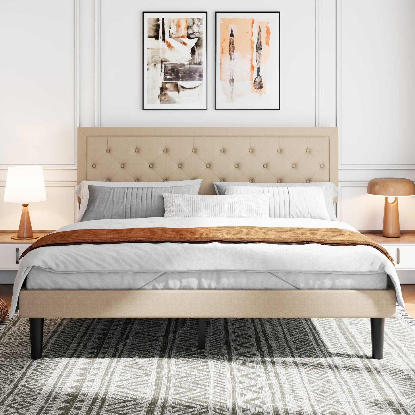 Sifurni Bed Frame Upholstered Platform Bed with Adjustable Headboard,No Box Spring Needed