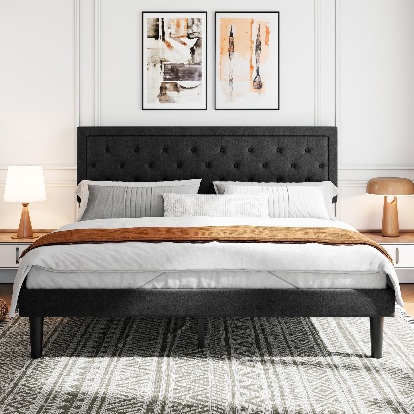 Sifurni Bed Frame Upholstered Platform Bed with Adjustable Headboard,No Box Spring Needed