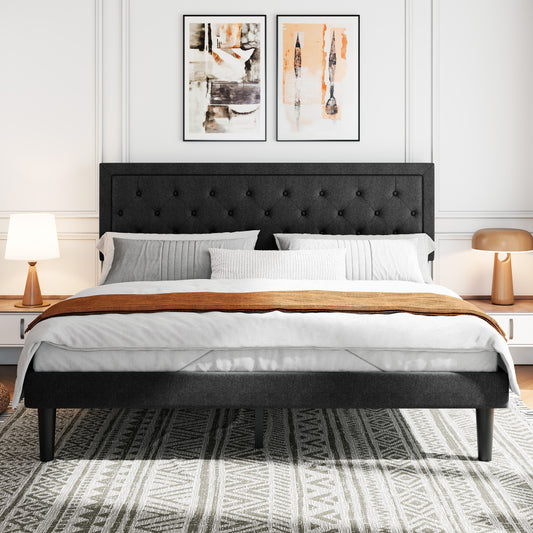 Sifurni Bed Frame Upholstered Platform Bed with Adjustable Headboard,No Box Spring Needed