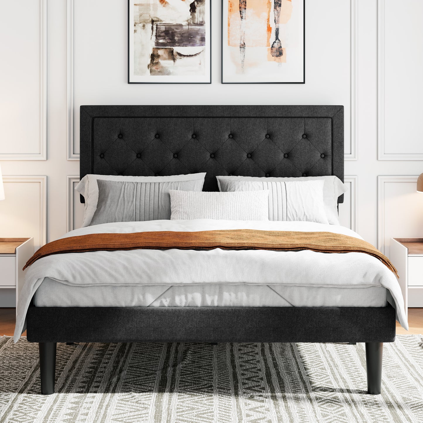 Sifurni Bed Frame Upholstered Platform Bed with Adjustable Headboard,No Box Spring Needed