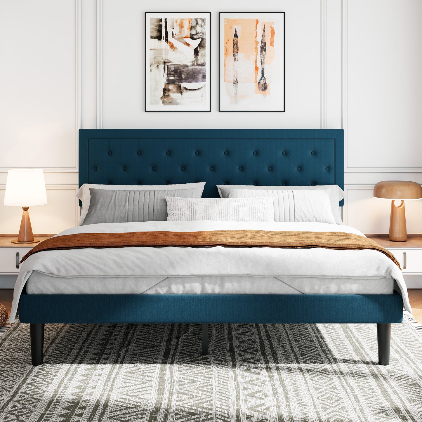 Sifurni Bed Frame Upholstered Platform Bed with Adjustable Headboard,No Box Spring Needed