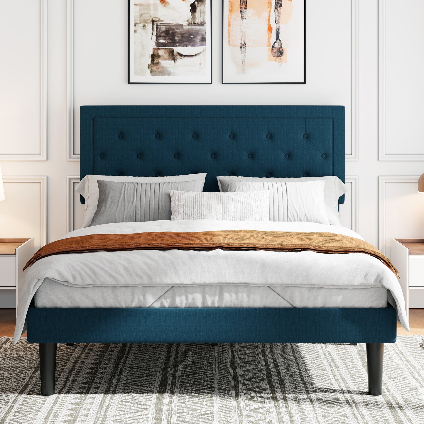 Sifurni Bed Frame Upholstered Platform Bed with Adjustable Headboard,No Box Spring Needed
