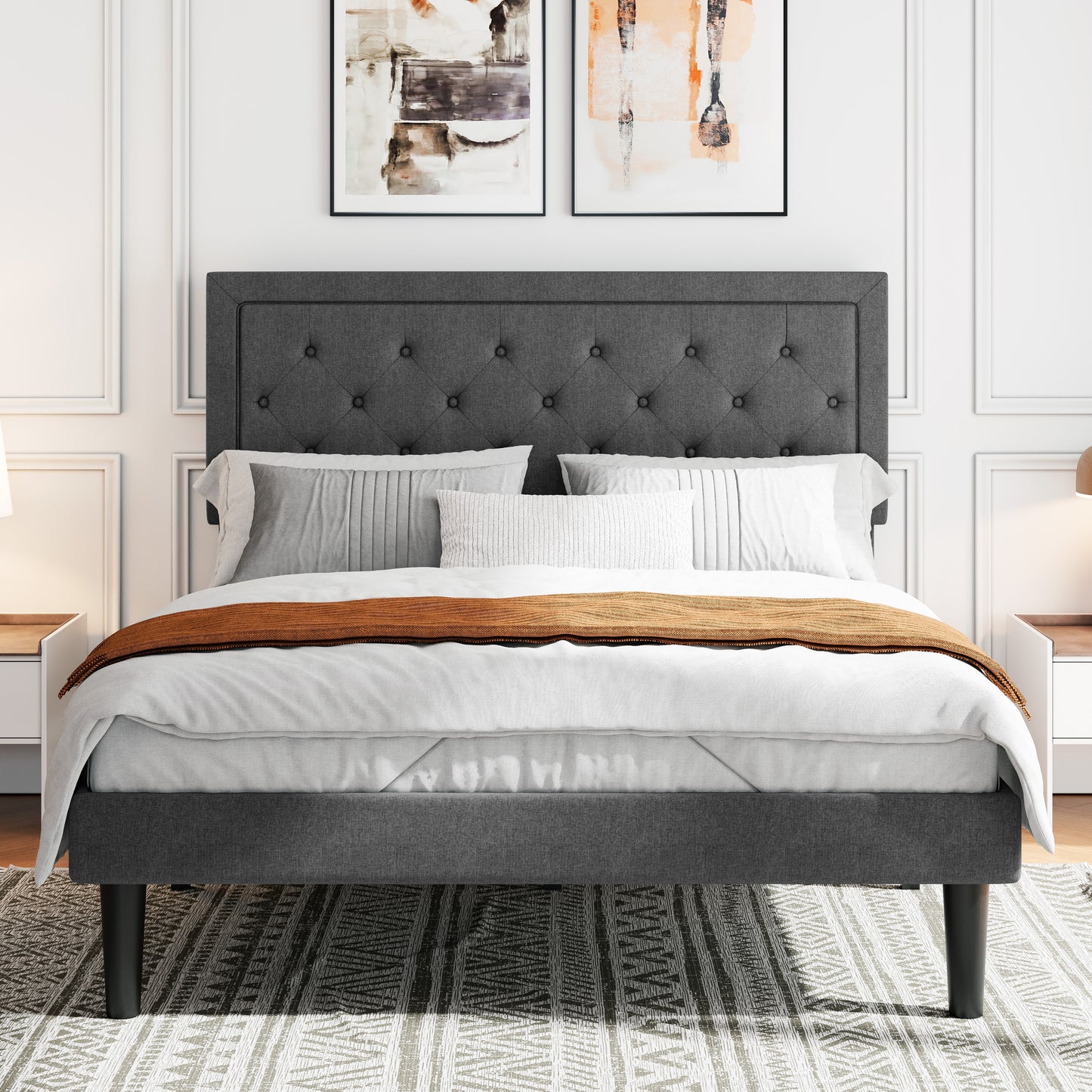 Sifurni Bed Frame Upholstered Platform Bed with Adjustable Headboard,No Box Spring Needed