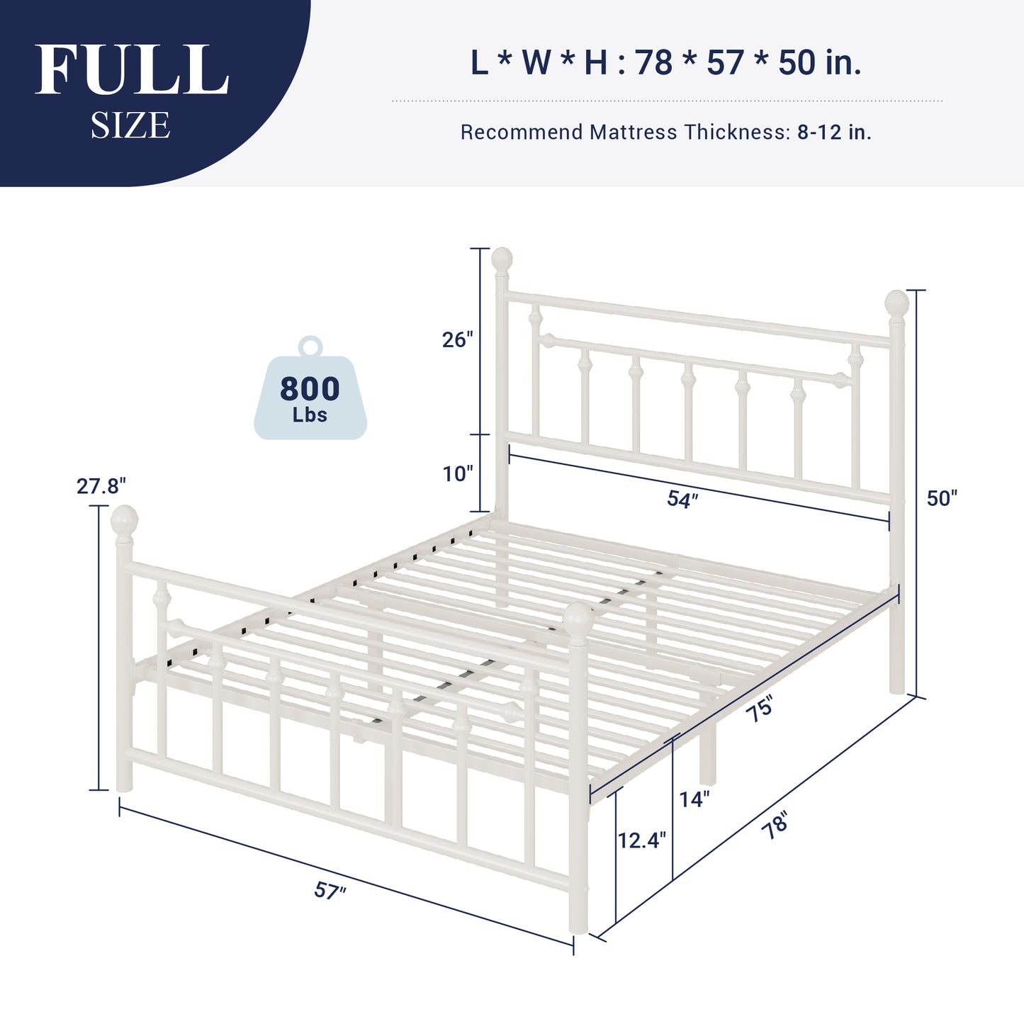 Sifurni Metal Platform Bed Frame with Victorian Vintage Headboard&Footboard, 12.4" Under-bed Storage, No Box Spring Needed