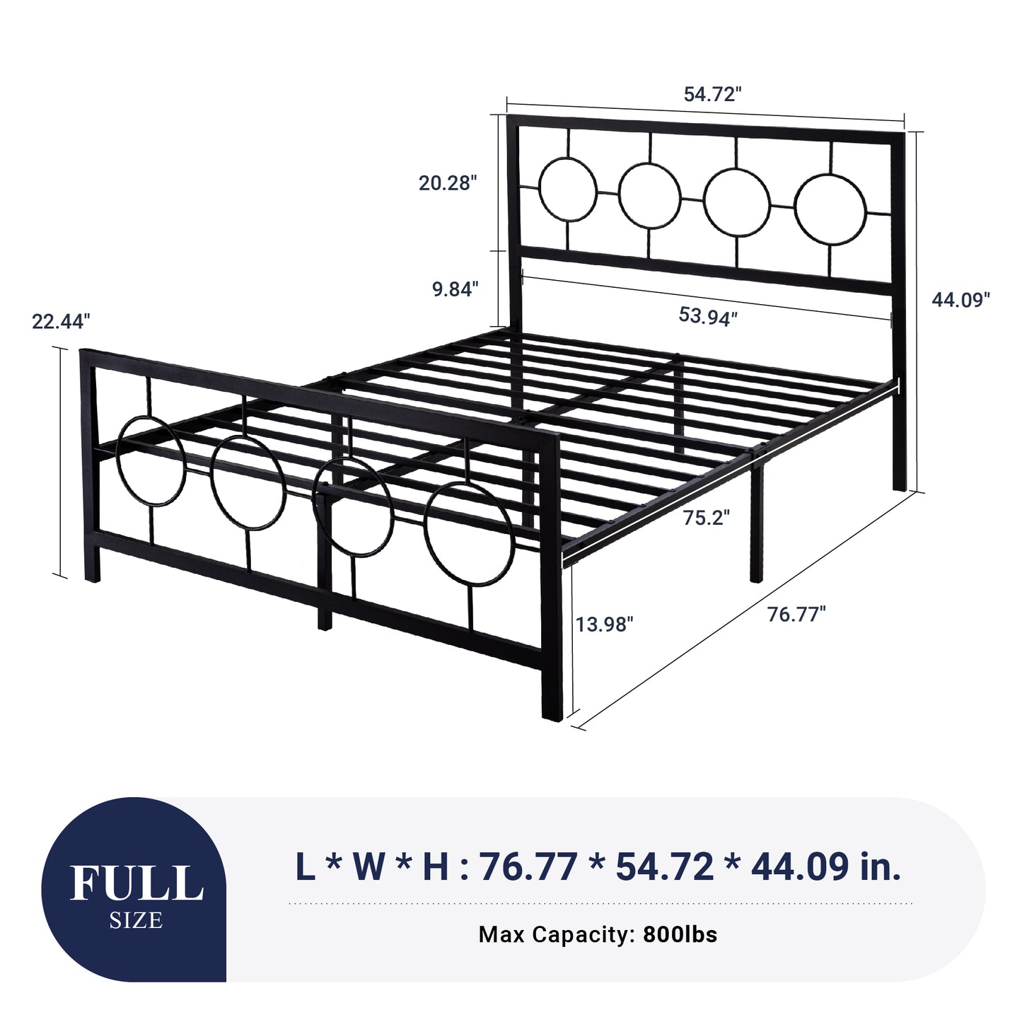 Sifurni Metal Platform Bed Frame with Modern & Vintage Headboard and Footboard, Black