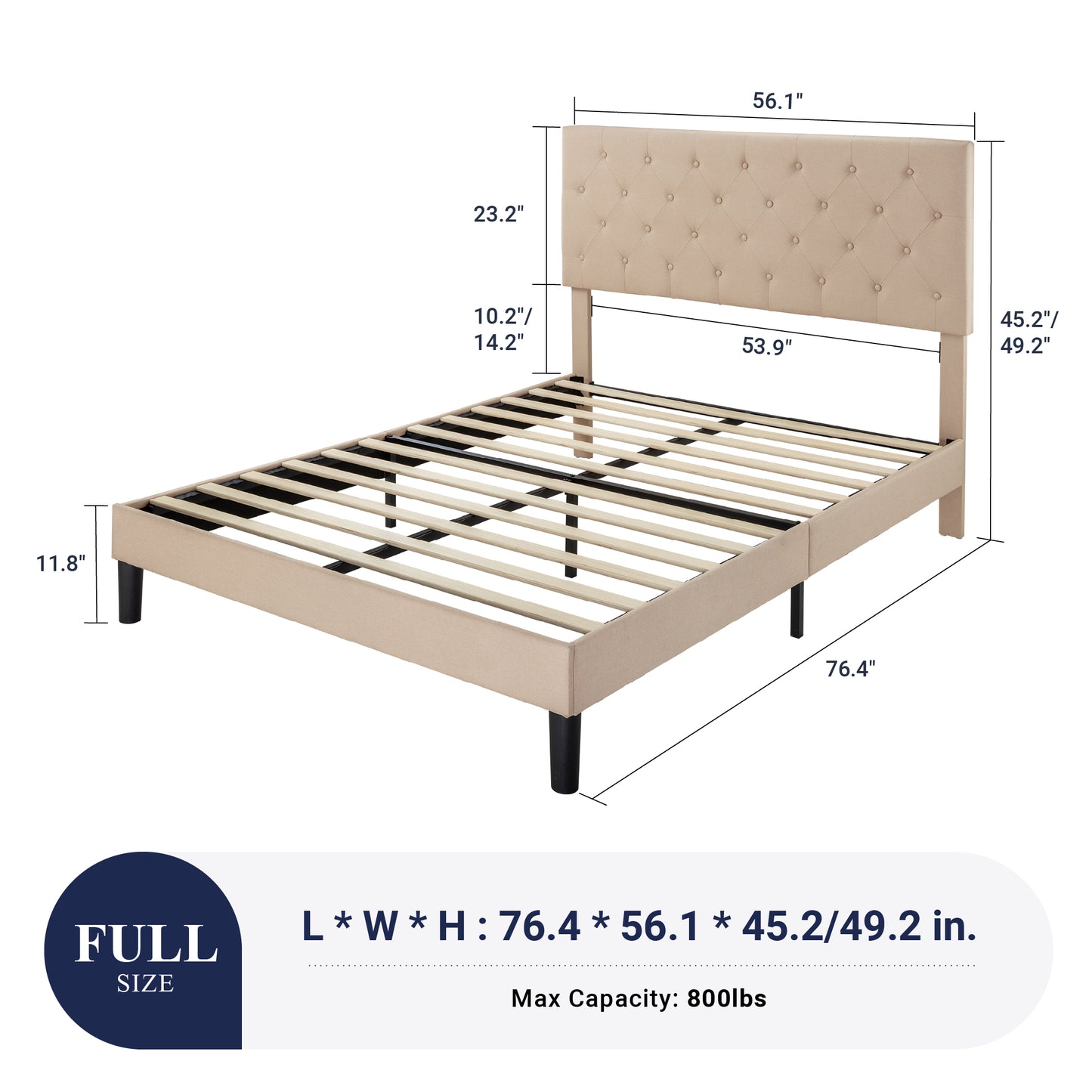 Sifurni Faux Leather Upholstered Platform Bed Frame with Adjustable Diamond-Tufted Headboard