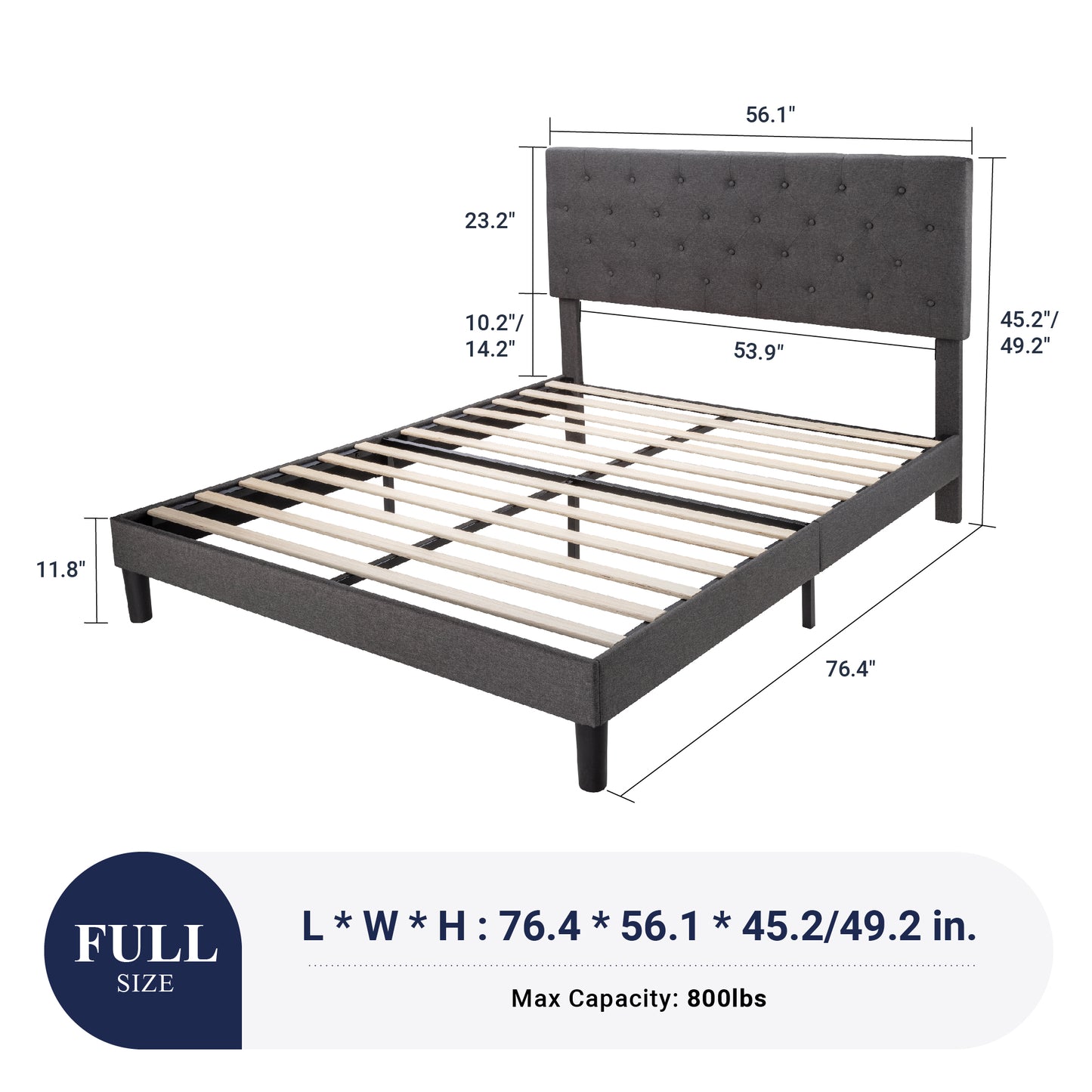 Sifurni Faux Leather Upholstered Platform Bed Frame with Adjustable Diamond-Tufted Headboard